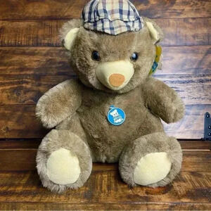 Vintage 1984 Dakin Arthur Bear Plush With Hat Stuffed Animal Brown Soft Bear